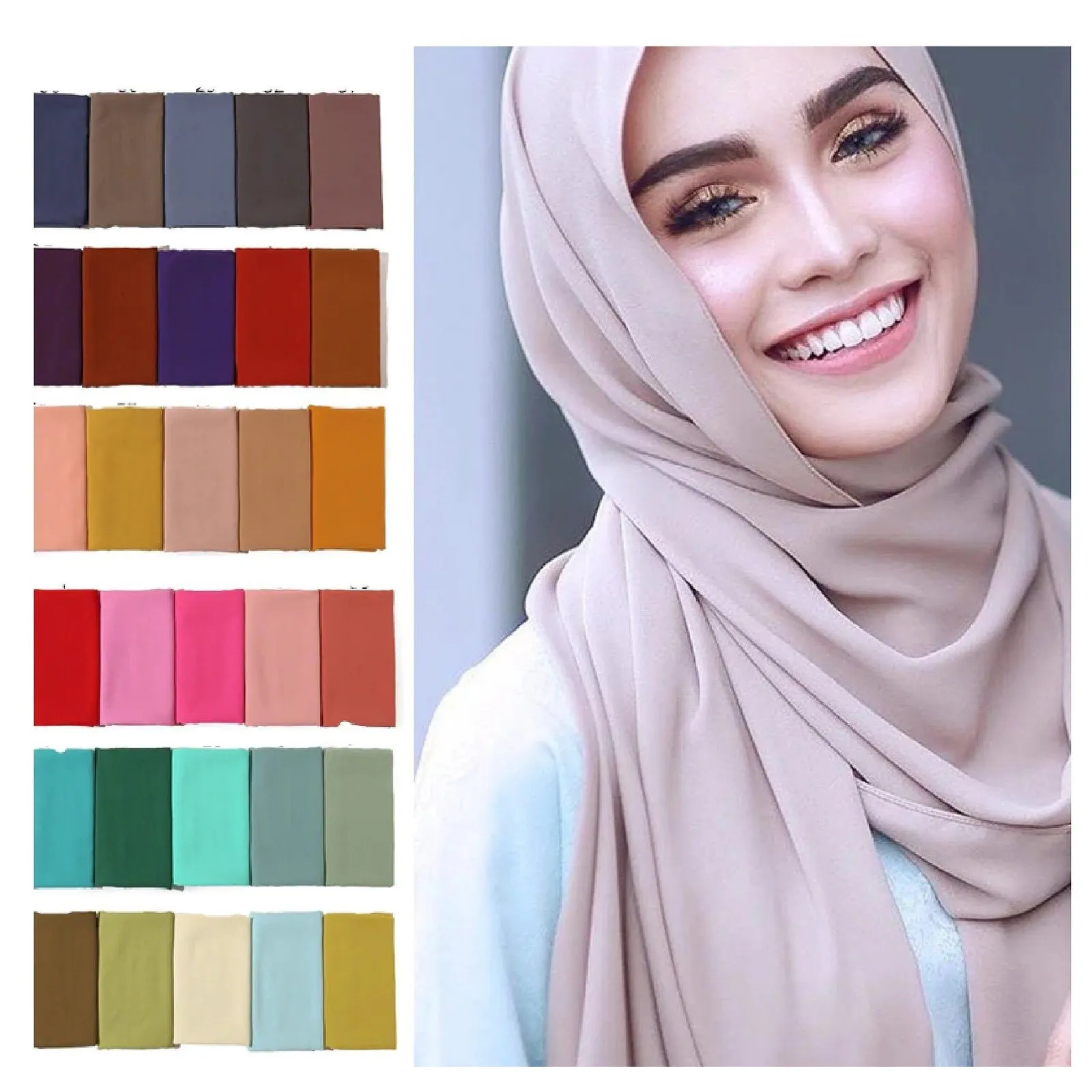 Syal sifon jilbab kualitas tinggi sarung selendang elegan polos Maxi lembut jilbab syal sifon elegan kualitas tinggi