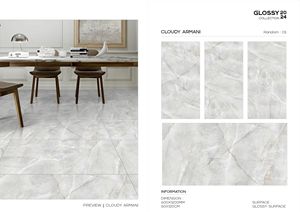 Haute qualité Carrara 600x1200 porcelaine polie émaillée marbre brillant carreaux de sol gris brillant salon grand décor carrelage - Product Image 5