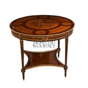 Mesa de Entrada Clásica de Lujo con Incrustaciones de Madera y Detalles de Latón - Product Image 1