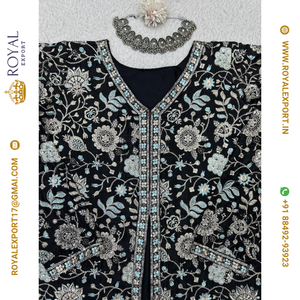 Nouvelle collection de costumes Sharara en soie chinon lourde de couleur noire de créateur - Product Image 3