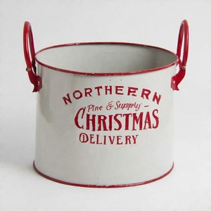 Winter Fern Lane Maceta diseñada con acabado galvanizado para exhibiciones verdes de Navidad al aire libre y decoración de entrada Nevada - Product Image 4