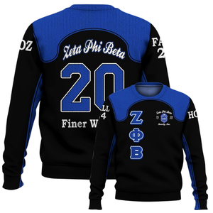 Zeta Phi Beta 1920 Suéter de punto azul blanco ZPhiB Sorority Greek Life Chenille Letters Divine Nine Premium Top Wear - Product Image 6
