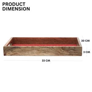 Plateau rectangulaire en bois de mangue rouge marocain, plateau de service en bois imprimé pour la décoration de la maison et l'organisation des ustensiles de cuisine et cadeau - Product Image 2