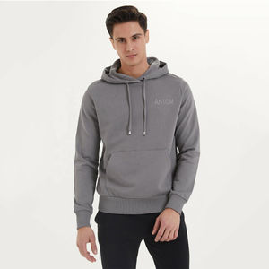 เสื้อฮู้ดสวมหัวสีเทาสำหรับผู้ชายพร้อมโลโก้ปักลายเสื้อสเวตเชิ้ตมีฮู้ดแบบลำลองแนวสตรีทเสื้อฮู้ดขนแกะแบบกำหนดเองอบอุ่นรุ่นพื้นฐาน - Product Image 1