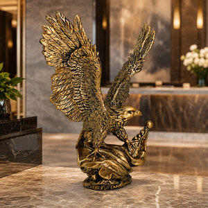 <span class=keywords><strong>Figurine</strong></span> en résine Aigle rétro en bronze aux ailes écartées avec base en coquillage, Statue de faucon pour bureau, salon, succès professionnel, décoration intérieure - Product Image 2