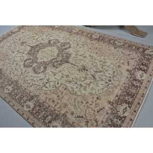 Vintage Turkish Rug, Large 6.2x9.8 ft (188x298 cm) Rug, <b>Brown</b> Abstract <b>Wool</b> Rug - Product Image 4