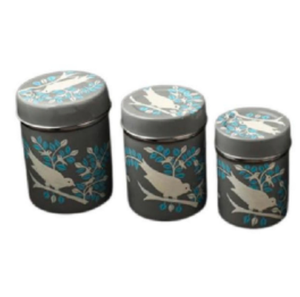 Contenedor hermético decorativo para alimentos y especias con tapa Caja de almacenamiento ilustrada recubierta de esmalte duradero e higiénico Juego de 3 - Product Image 1