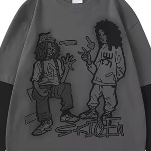 T-shirt à manches doubles personnalisé pour hommes 100% coton respirant écologique surdimensionné à manches régulières sérigraphié - Product Image 4