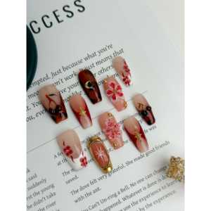 Crimson Blossom Press-On Nail Art - Elegantes pegatinas para uñas para mujer - Product Image 3