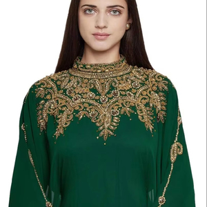 Vestido de baile con cuentas vestido musulmán Abaya patrón sólido decoración adornos de cristal espalda libre característica antiestática hasta el suelo - Product Image 1