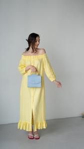 Romantic Yellow <b>Linen</b> Midi Dress for Women <b>Jumpsuits</b> & Playsuits - Product Image 4