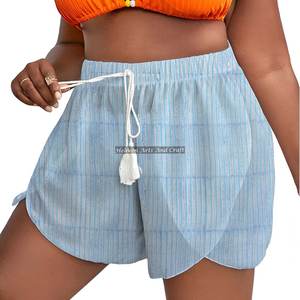 Shorts d'été pour femme Bagru en coton imprimé, avec cordon de serrage à la taille et motif à blocs, style loungewear - Product Image 6