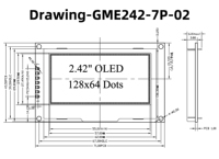 Modul OLED 2.42 inci serbaguna menampilkan ukuran layar 55.01x27.49mm, dimensi modul 71x43.5x6mm