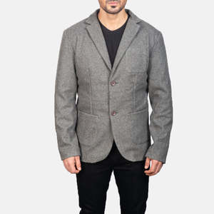 Blazer Borges de Lana Gris con Tres Bolsillos Exteriores, Dos Bolsillos Interiores y Cierre de Botones - Product Image 4