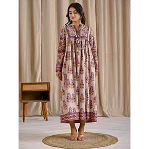 Vestido Corto Bohemio Elegante con Estampado de Algodón Gris Azulado, Talla Única, con Borlas Delanteras, Cintura Natural, Transpirable, Ideal para el Día o para Salir de Fiesta, Talla XS - Product Image 4