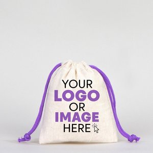 Purple Handle Cotton Canvas <b>Pouch</b> 4 W X 5 H Inch Size 100% Customizable Flexible Gift Packaging Bags Pure Eco Friendly Gifting - Product Image 1