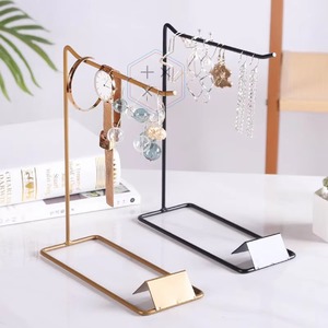 Trendy and Simple Black Jewelry Stand for Earrings Necklaces Rings Minimalist Organizer for <b>Vanity</b> and Tabletop Display - Product Image 1