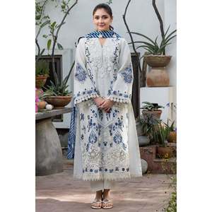 MOTIFZ-3PC Chemise en tissu de dentelle brodée lourde et respirante pour femme avec dupatta imprimé en soie et pantalon - BIC-4906 pour Lawn! - Product Image 4