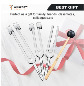 Ensemble de diapasons 128Hz 256Hz 512Hz pour le corps du chakra sonore et la thérapie musicale fabriqués à la main avec une source d'alimentation manuelle en acier argenté - Product Image 3