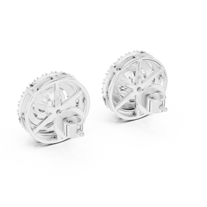 Super Lab Grown <b>Diamond</b> Large Halo Circle Original Stud Gold 925 Silver IGI Earrings Party Wear Fashion Studs - Product Image 2