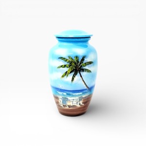 Urna Funeraria con Diseño de Palmera Tropical y Silla de Playa para una Conmemoración Relajante - Product Image 1