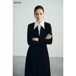 Vente chaude robe longue noire pour femmes avec col 100% Polyester robe mi-longue ANDREA étiquettes personnalisées étiquettes WHITE ANT fabricant - Product Image 1