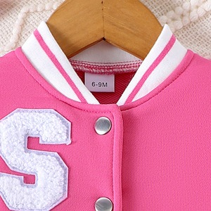 Ensemble deux pièces pour filles printemps automne rose veste de baseball à manches longues et motif solide 100% polyester demi-corps jupe courte - Product Image 4
