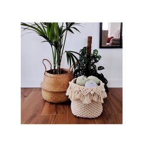 Cesta de almacenamiento de macramé hecha a mano al por mayor directa de fábrica, decoración Bohemia, cuerda de algodón, cesta hueca tejida a mano con asa - Product Image 1