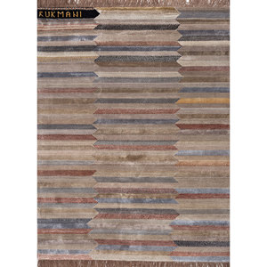 Manchaha Beige & <b>Brown</b> Hand Knotted <b>Wool</b> & Bamboo Silk Rugs-Les-2428 Striped Rectangle for Bedroom and Hallway for Home Use - Product Image 1