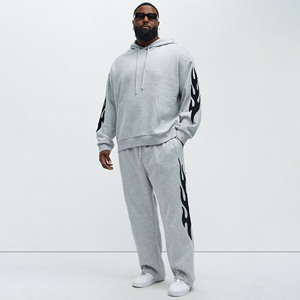 Conjunto Deportivo de Algodón 100% con Estampado Bordado, Sudadera con Capucha y Pantalones Jogger para Hombre, Conjunto de 2 Piezas, Estilo Holgado - Product Image 1