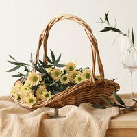 Panier à fleurs en paille tressée, rotin, panier à fleurs pastoral, tissé à la main, radis vert, arrangement floral, succulente, créatif