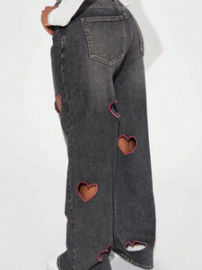 Style rétro européen <span class=keywords><strong>taille</strong></span> <span class=keywords><strong>haute</strong></span> jambes larges <span class=keywords><strong>jean</strong></span> pour femmes couleur unie minceur Denim coeur découpe <span class=keywords><strong>taille</strong></span> XL pour été hiver - Product Image 5