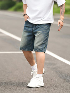 Jeunes hommes été mode couleur unie jean Shorts 100% coton Style décontracté jambe droite avec taille corde Offre Spéciale - Product Image 2