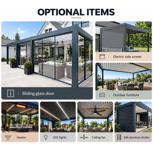 Pergola bioclimatique moderne en aluminium avec toit à lames orientables et écrans, imperméable, <span class=keywords><strong>pour</strong></span> abris <span class=keywords><strong>de</strong></span> <span class=keywords><strong>jardin</strong></span> extérieurs - Product Image 6