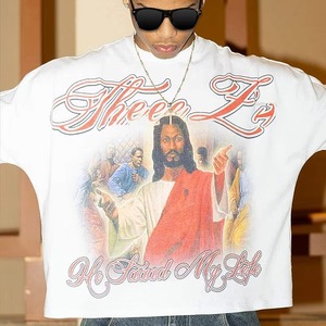 เสื้อยืดโอเวอร์ไซส์ผู้ชาย ผ้าหนา 280 กรัม ผ้าฝ้าย 100% ถักลายตัวอักษร พิมพ์โลโก้ตามสั่ง พิมพ์ลายดิจิตอล ทรงไหล่ตก - Product Image 3