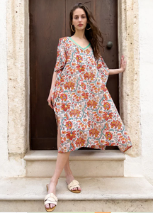 Nueva moda té longitud manga corta Tie Dye Boho Kimono playa cubrir algodón Sarong ropa de playa vestido señoras Kaftan - Product Image 2