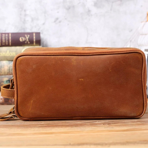 Bolsa de Viaje para Hombre, Organizador de Cuero Genuino Marrón Personalizado al por Mayor, Bolsa de Aseo con Cierre NWK INDUSTRY - Product Image 1