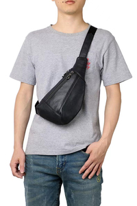 Bolso de Pecho de Cuero Genuino para Hombre, Minimalista, con Cierre de Cremallera, Bandolera, Color Café, Duradero, para Uso Diario, Todas las Temporadas - Product Image 5
