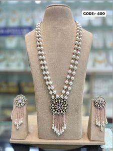 Glamorous Vintage Kundan Brass Necklace & <b>Earrings</b> Set Flower-shaped <b>Chains</b> with Beads Wedding Religious Occasions Special Gift - Product Image 3