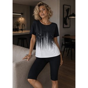 Conjunto de Dos Piezas para Mujer, Blusa de Manga Corta con Cuello Redondo y Estampado Scuba y Leggings, 37945 - Negro - Product Image 1