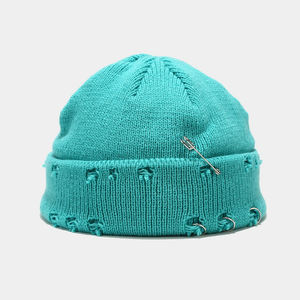 Beanie Fabricante Vendedor Ropa de calle Gorro de hip hop con puños de punto Gorro desgastado de punto jacquard con alfileres - Product Image 6