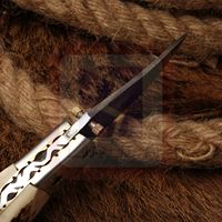Acheter Damas Couteau de poche pliant fait main avec manche en bois de cerf et étui en cuir pour la chasse en extérieur