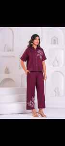 Women's Pure Cotton Ethnic <b>Top</b> Pyjama Set Casual Cotton Fabric Floral Pattern <b>Short</b> Length Button Printed Ankle Length - Product Image 2