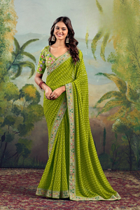 Heavy Banarasi Silk Georgette with Fancy Lace & Heavy Embroidery Quick Dry Formal Saree for Wedding Party Wear All Seasons - Product Image 3