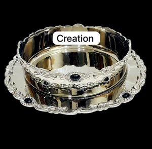 Plateau en acier inoxydable plaqué argent de luxe avec bol pour servir des desserts, bol de présentation de chocolat avec plateaux avec perles - Product Image 1