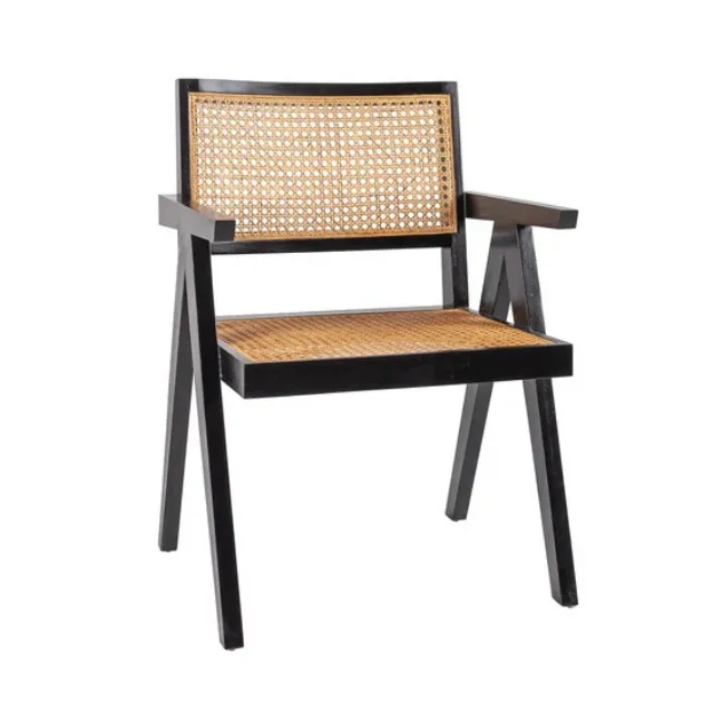 Silla de comedor de caña Nórdica al por mayor, silla de mano rústica, sillón de madera maciza, silla de ratán, mango de madera, europeo moderno