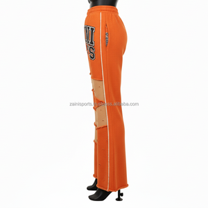 Pantalon évasé pour femme en coton polyester premium 300 GSM en orange avec design de panneau contrasté et logo personnalisé en transfert thermique Pantalon pour femme - Product Image 3