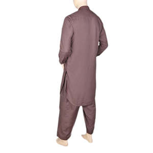 Shalwar Kameez Bordado con Cuello de Banda para Hombre - Color Café - Product Image 5