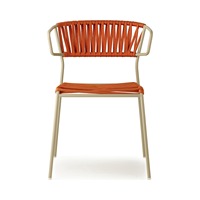 Fauteuil d'extérieur empilable avec structure en métal peint et assise en corde tressée