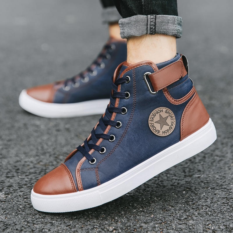Mens High Top Shoes British Style Minimalist Design Large Size PU Leather Mesh Lightweight Running/Walking Sports Spring Autumn